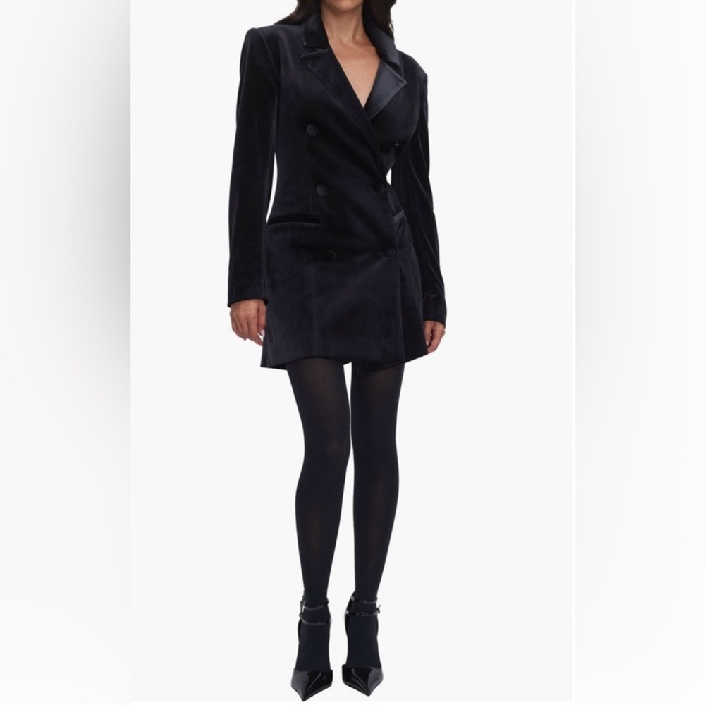 Good American Stretch Velvet Long Sleeve Exec Tuxedo Blazer Dress Size 3XL